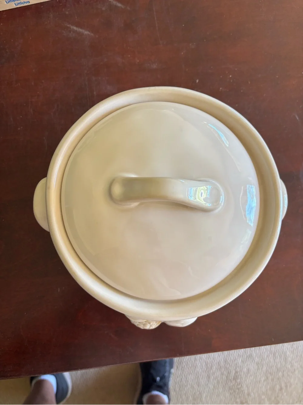 Vintage NWT Pottery Barn Covered Serving Bowl White Ceramic Pomegranate Fruit